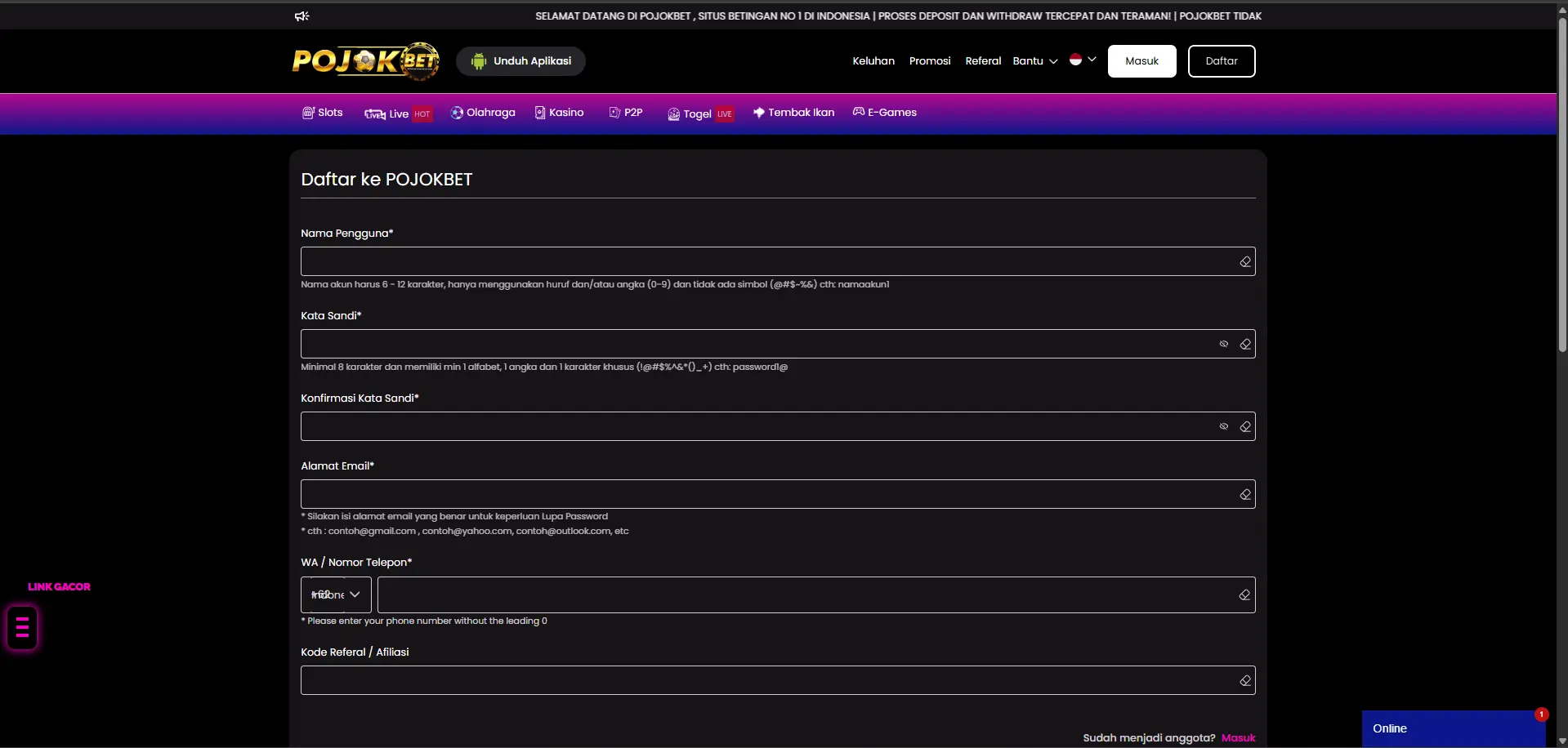 daftar slot dana pojokbet